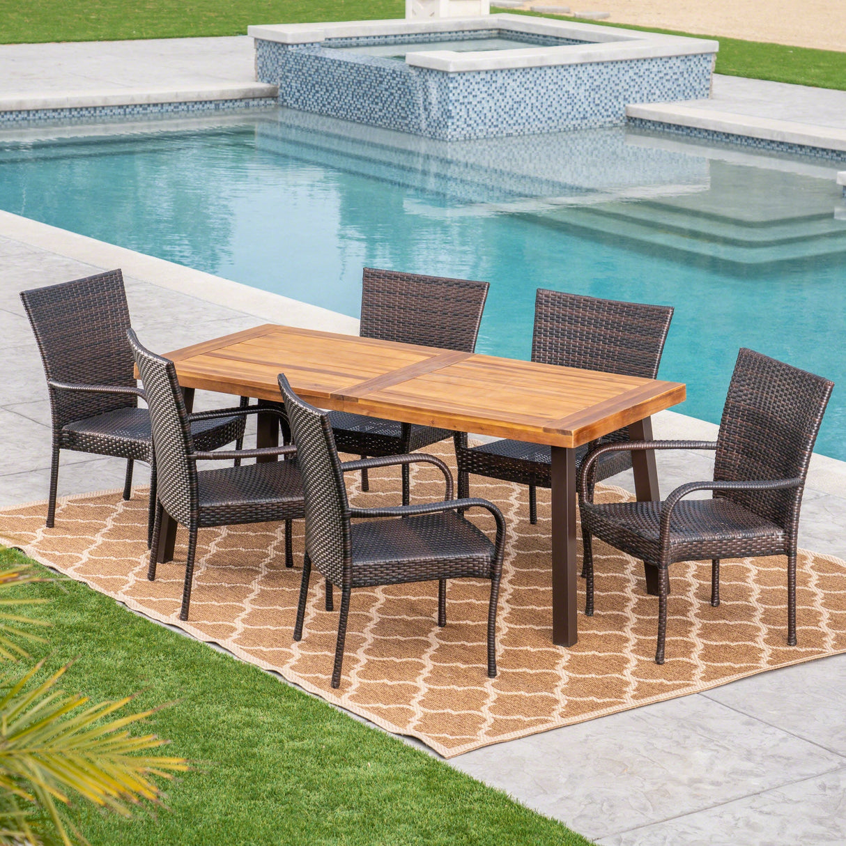 Sutton Outdoor 7 Piece Acacia Wood/ Wicker Dining Set by Christopher Knight Home