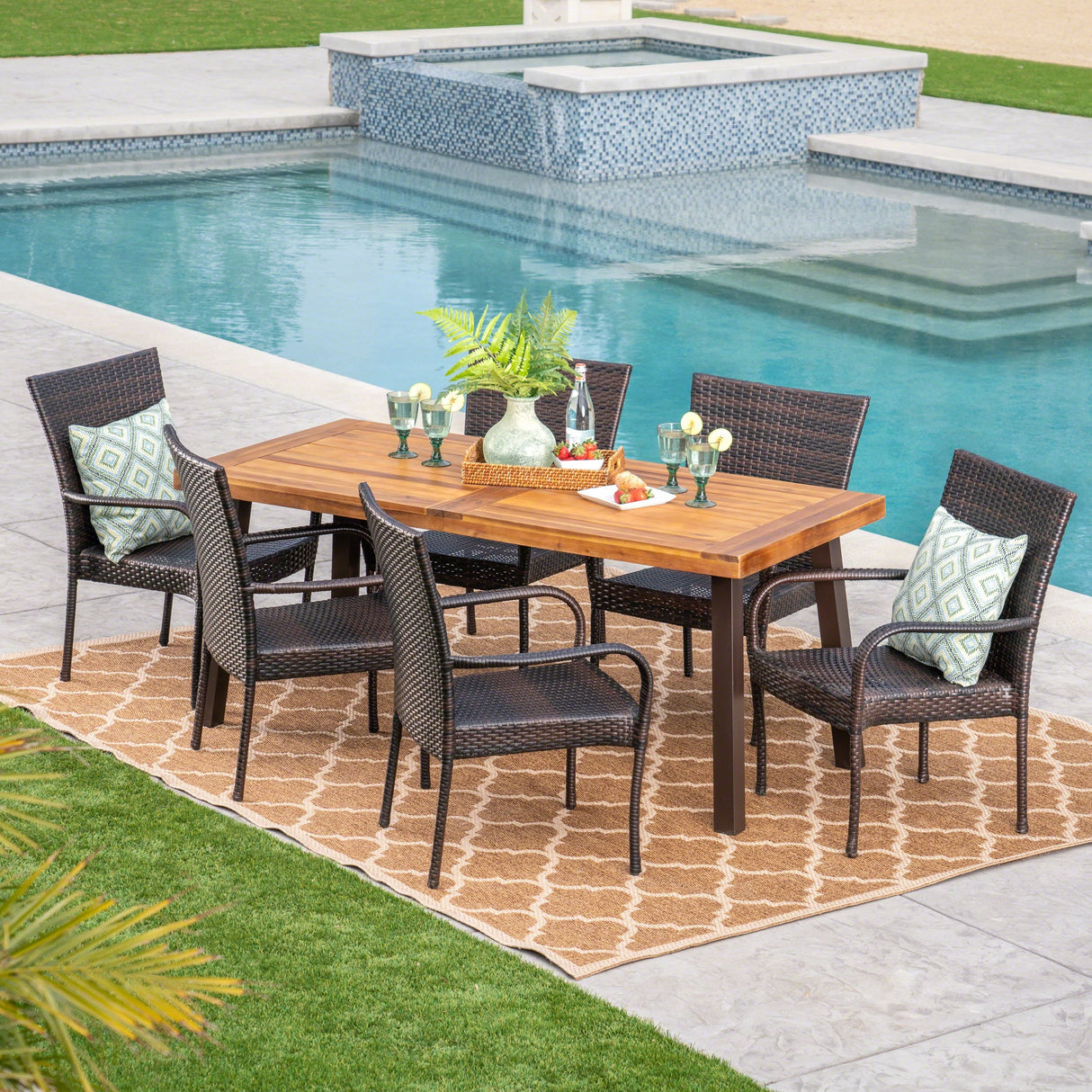 Sutton Outdoor 7 Piece Acacia Wood/ Wicker Dining Set by Christopher Knight Home