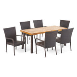 Sutton Outdoor 7 Piece Acacia Wood/ Wicker Dining Set by Christopher Knight Home