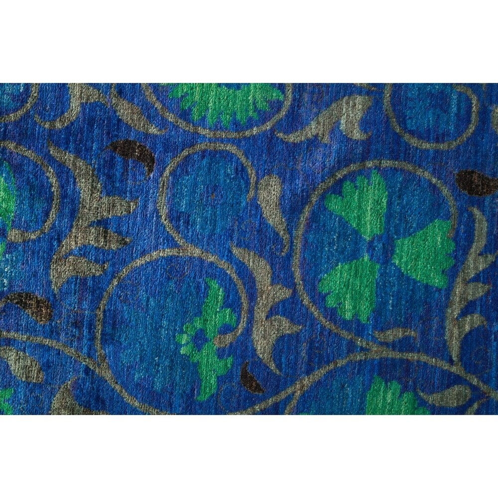 Patterned & Floral, One-of-a-Kind Hand-Knotted Area Rug - Blue, 10' 3" x 13' 10" - 10 x 14