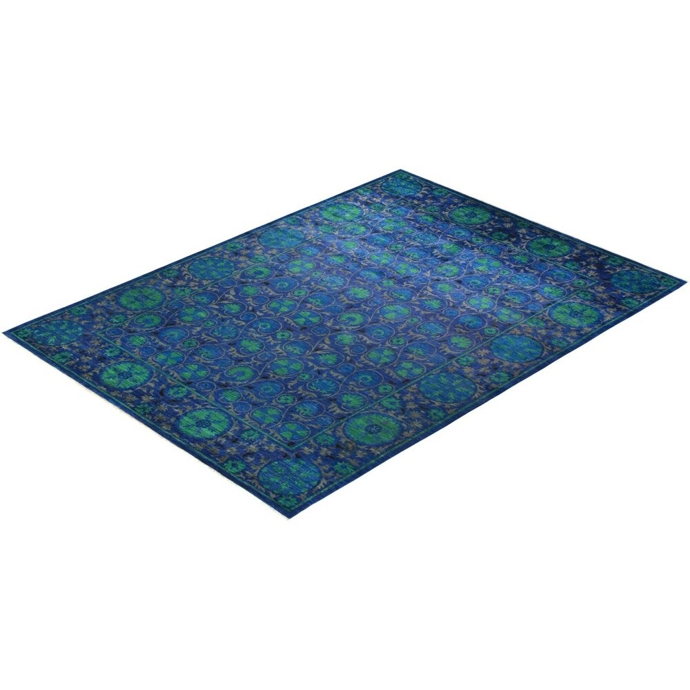 Patterned & Floral, One-of-a-Kind Hand-Knotted Area Rug - Blue, 10' 3" x 13' 10" - 10 x 14