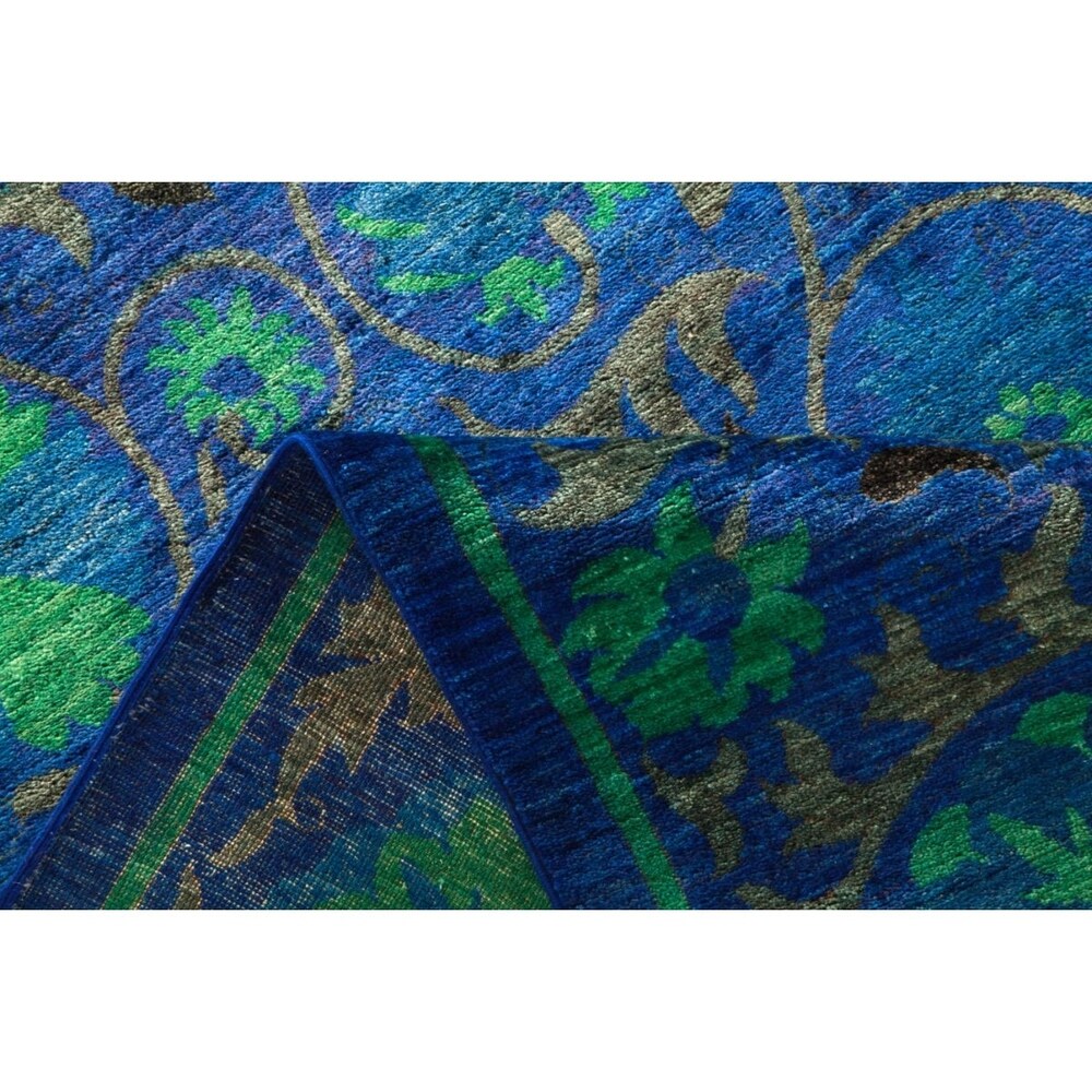 Patterned & Floral, One-of-a-Kind Hand-Knotted Area Rug - Blue, 10' 3" x 13' 10" - 10 x 14