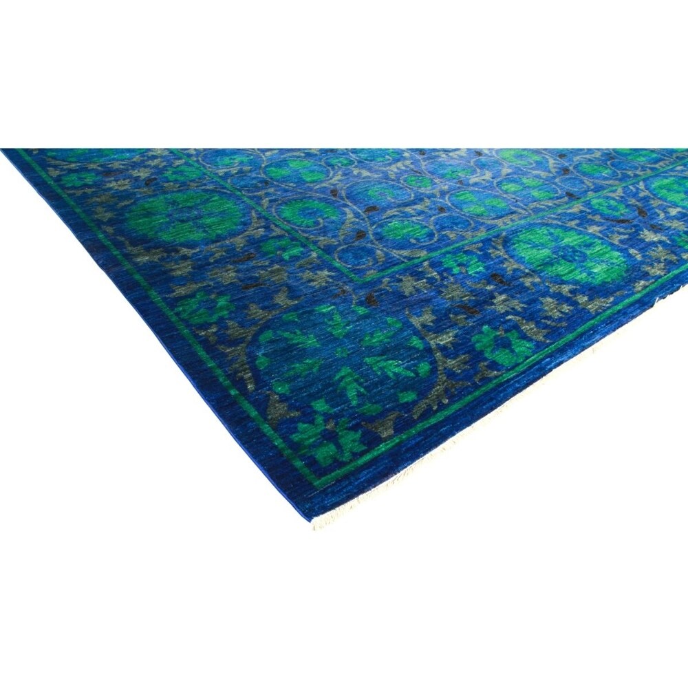 Patterned & Floral, One-of-a-Kind Hand-Knotted Area Rug - Blue, 10' 3" x 13' 10" - 10 x 14
