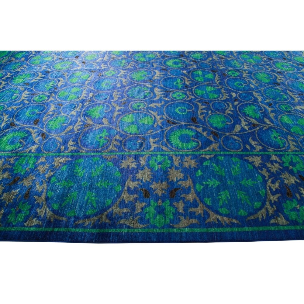 Patterned & Floral, One-of-a-Kind Hand-Knotted Area Rug - Blue, 10' 3" x 13' 10" - 10 x 14