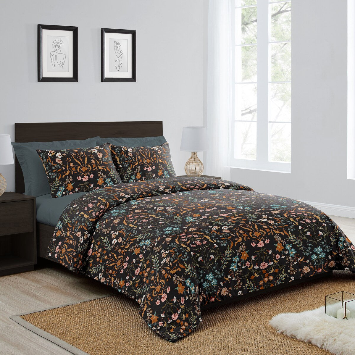 Sweet Jojo Designs Boho Wildflower Vintage Floral Girl Queen Duvet Cover Bedding Set Botanical Garden Flower Bohemian Farmhouse