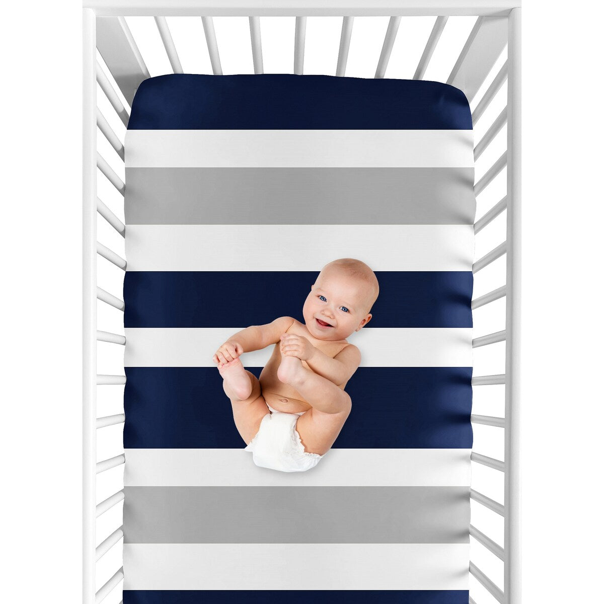Sweet Jojo Designs Fitted Crib Sheet for the Navy Blue and Gray Stripe Collection