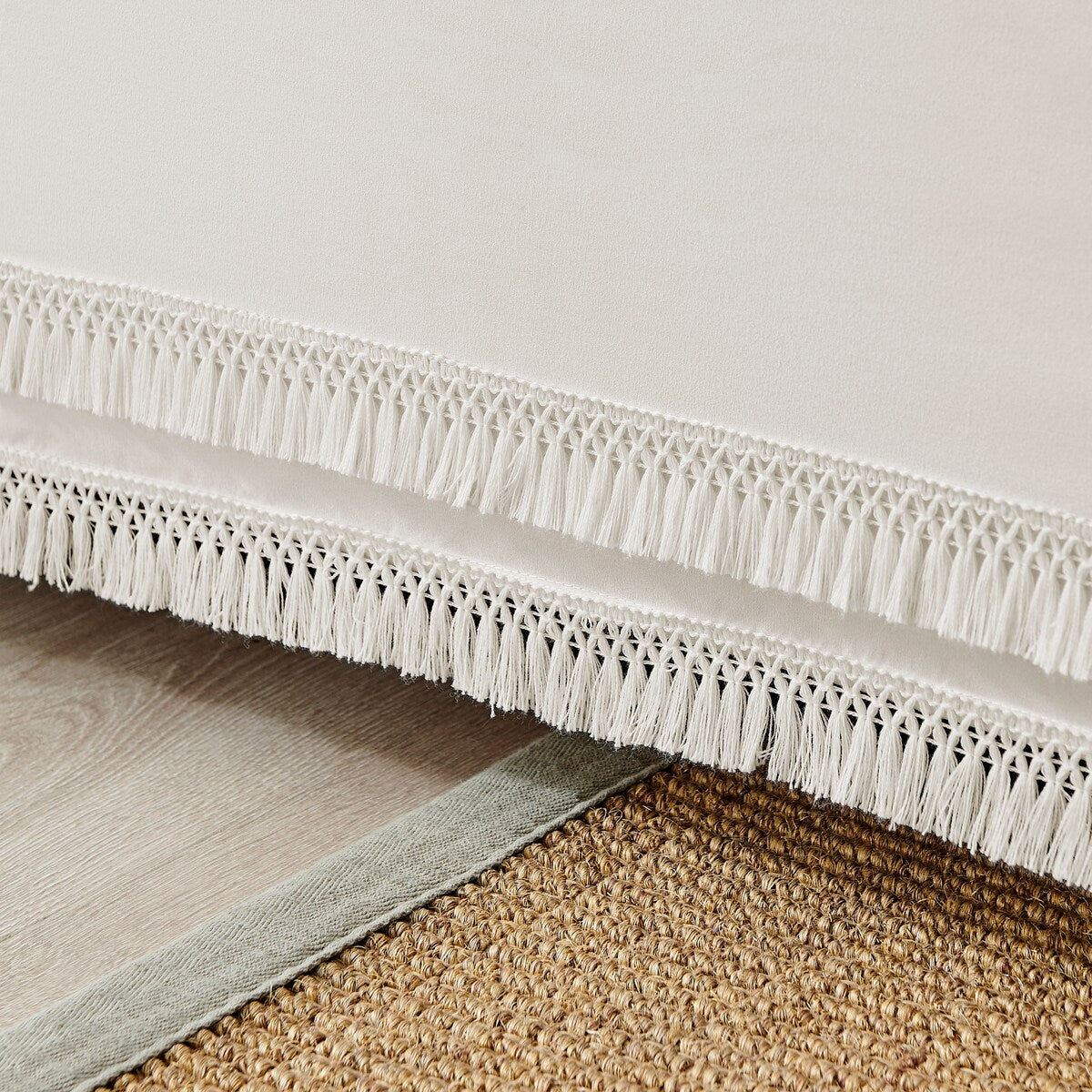 Sweet Jojo Designs Ivory Bohemian Boho Chic Queen Bed Skirt Farmhouse Minimalist Knotted Macrame Tuft Trim Tassel Fringe Cotton