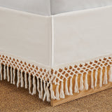 Sweet Jojo Designs Ivory Bohemian Boho Chic Queen Bed Skirt Farmhouse Minimalist Knotted Macrame Tufted Tassel Fringe Cotton