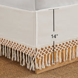 Sweet Jojo Designs Ivory Bohemian Boho Chic Queen Bed Skirt Farmhouse Minimalist Knotted Macrame Tufted Tassel Fringe Cotton