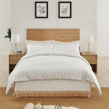 Sweet Jojo Designs Ivory Bohemian Boho Chic Queen Bed Skirt Farmhouse Minimalist Knotted Macrame Tufted Tassel Fringe Cotton