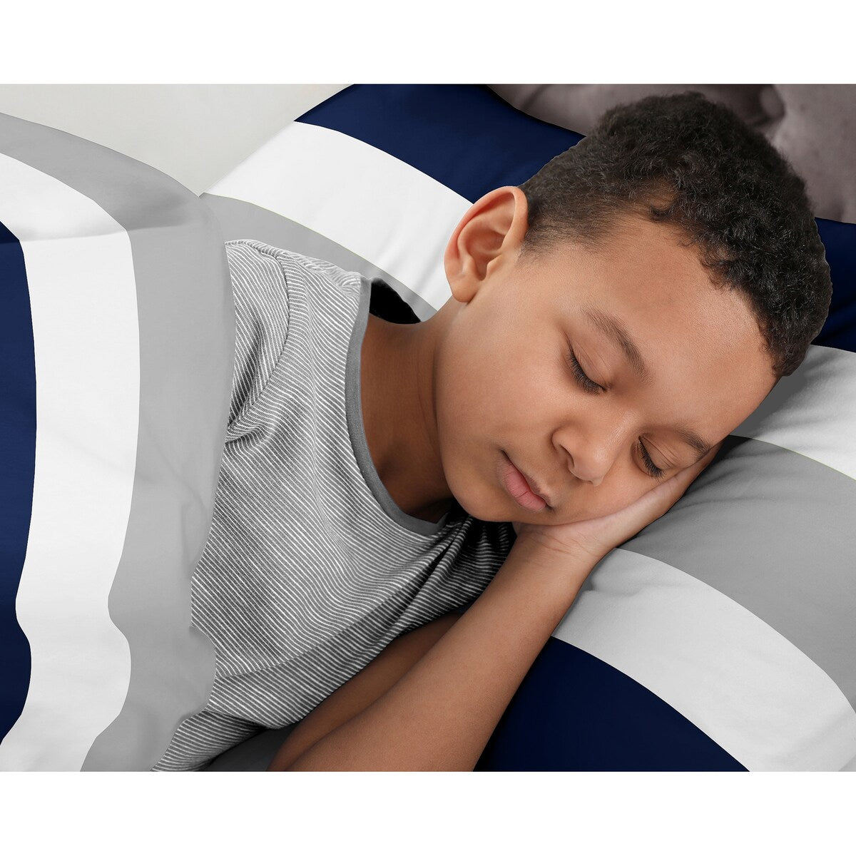 Sweet Jojo Designs Navy Blue and Gray Stripe 3-piece Full/ Queen-size Comforter Set