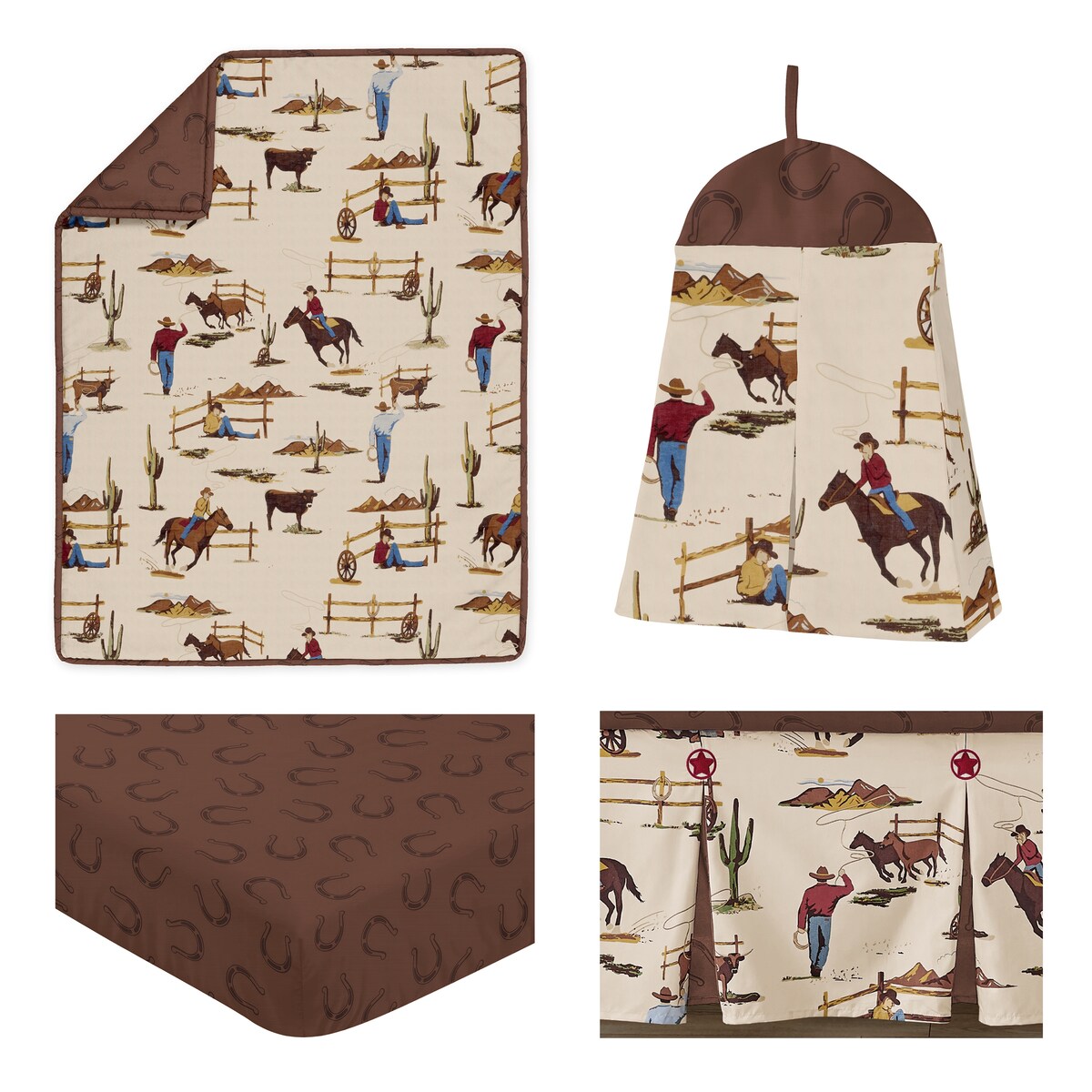 Sweet Jojo Designs Western Cowboy Boy 4pc Nursery Crib Bedding Set Wild West Southern Charm South Country Desert Horse Horseshoe