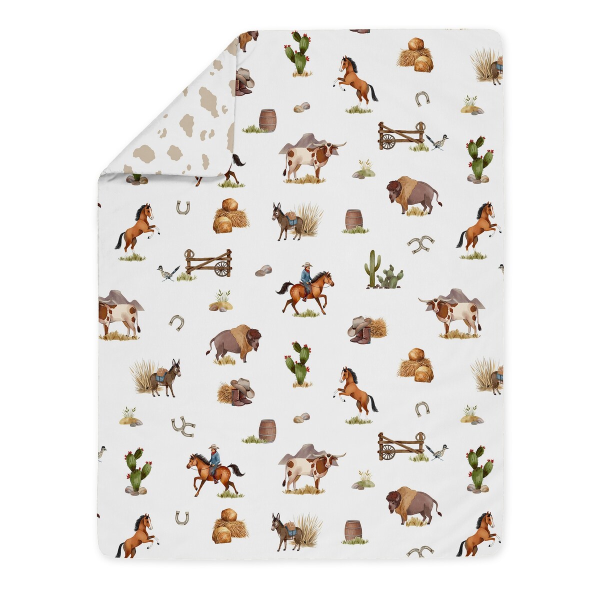 Sweet Jojo Designs Western Cowboy Boy 5-piece Toddler-size Comforter Set Wild West Cow Southern Country South Horse Farm Animal