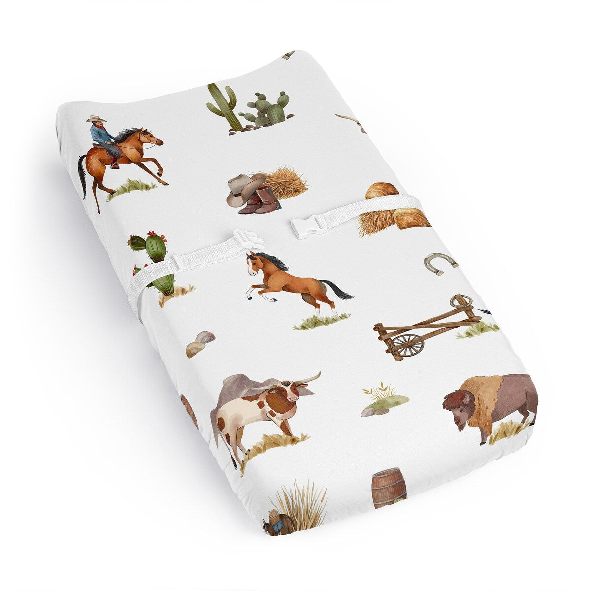 Sweet Jojo Designs Western Cowboy Boy Changing Pad Cover Sheet Wild West Southern Charm Country South Horse Cow Farm Animal Tan