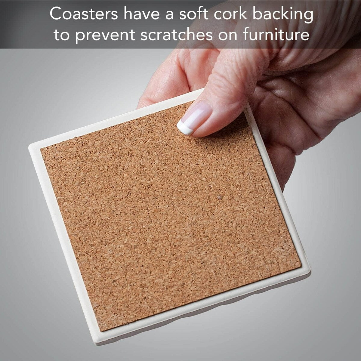 Sweet Tea 4 Pack Single Absorbent Stone Coaster with Protective Cork Backing Made in The USA 4" Square, Easily Wipes Clean
