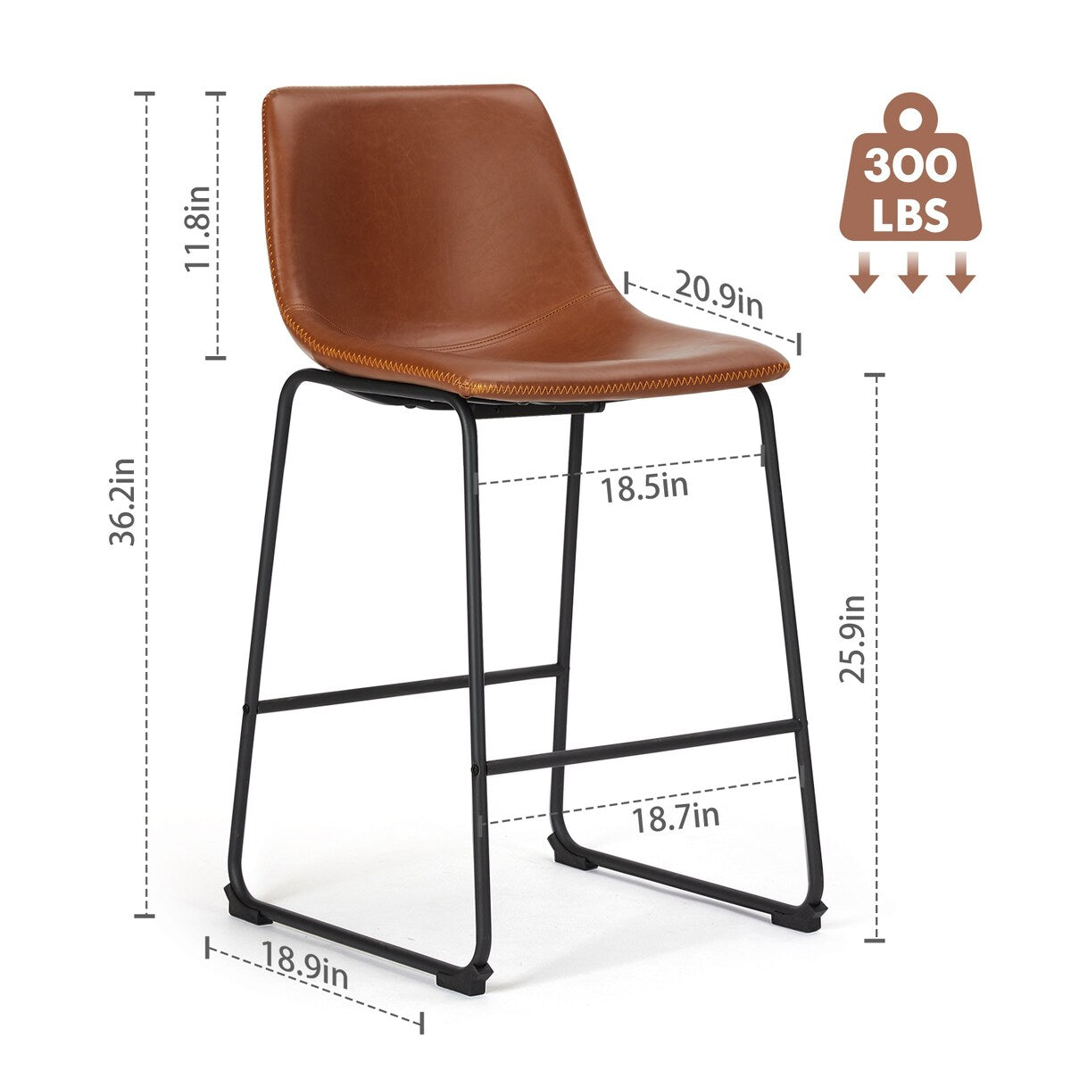 Sweetcrispy 26 inch Counter Height Bar Stools Set of 2 Leather Barstool with Back and Metal Leg for Living Room