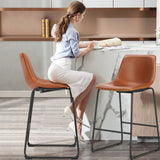 Sweetcrispy 26 inch Counter Height Bar Stools Set of 2 Leather Barstool with Back and Metal Leg for Living Room