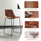 Sweetcrispy 26 inch Counter Height Bar Stools Set of 2 Leather Barstool with Back and Metal Leg for Living Room