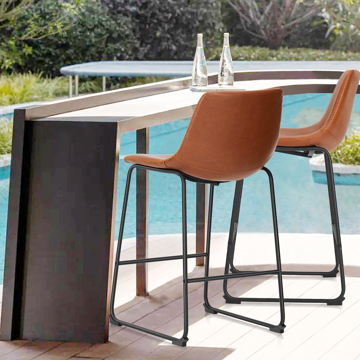 Sweetcrispy 26 inch Counter Height Bar Stools Set of 2 Leather Barstool with Back and Metal Leg for Living Room