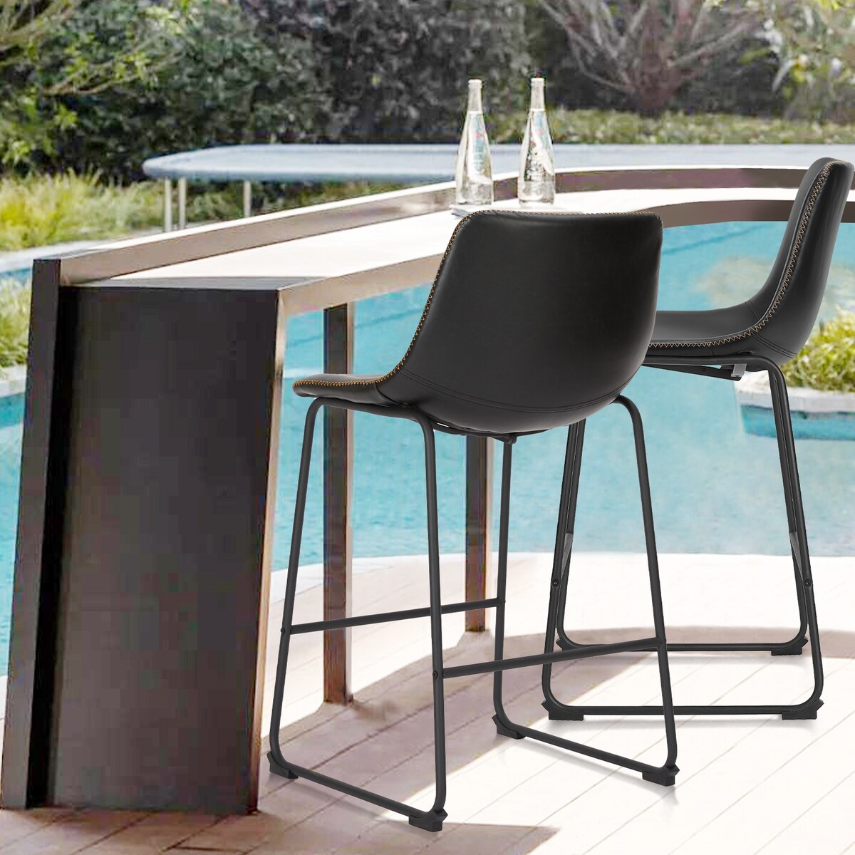 Sweetcrispy 26 inch Counter Height Bar Stools Set of 2 Leather Barstool with Back and Metal Leg for Living Room