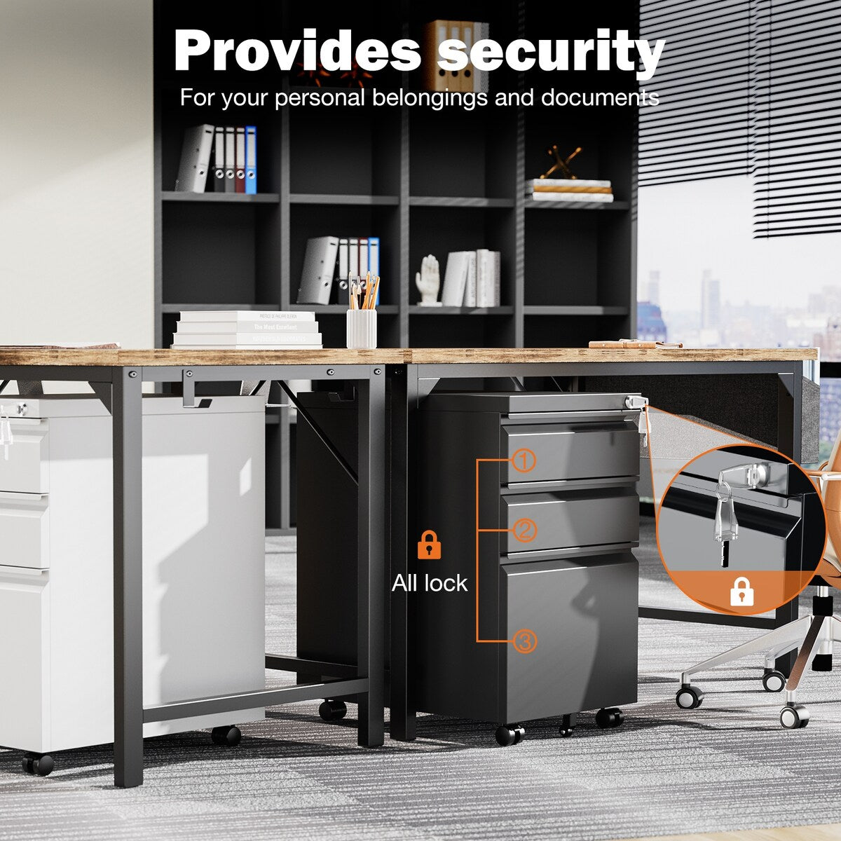 Sweetcrispy File Cabinet - 3 Drawer File Cabinet with Lock, Mobile Rolling File Cabinet, Under Desk File Cabinet