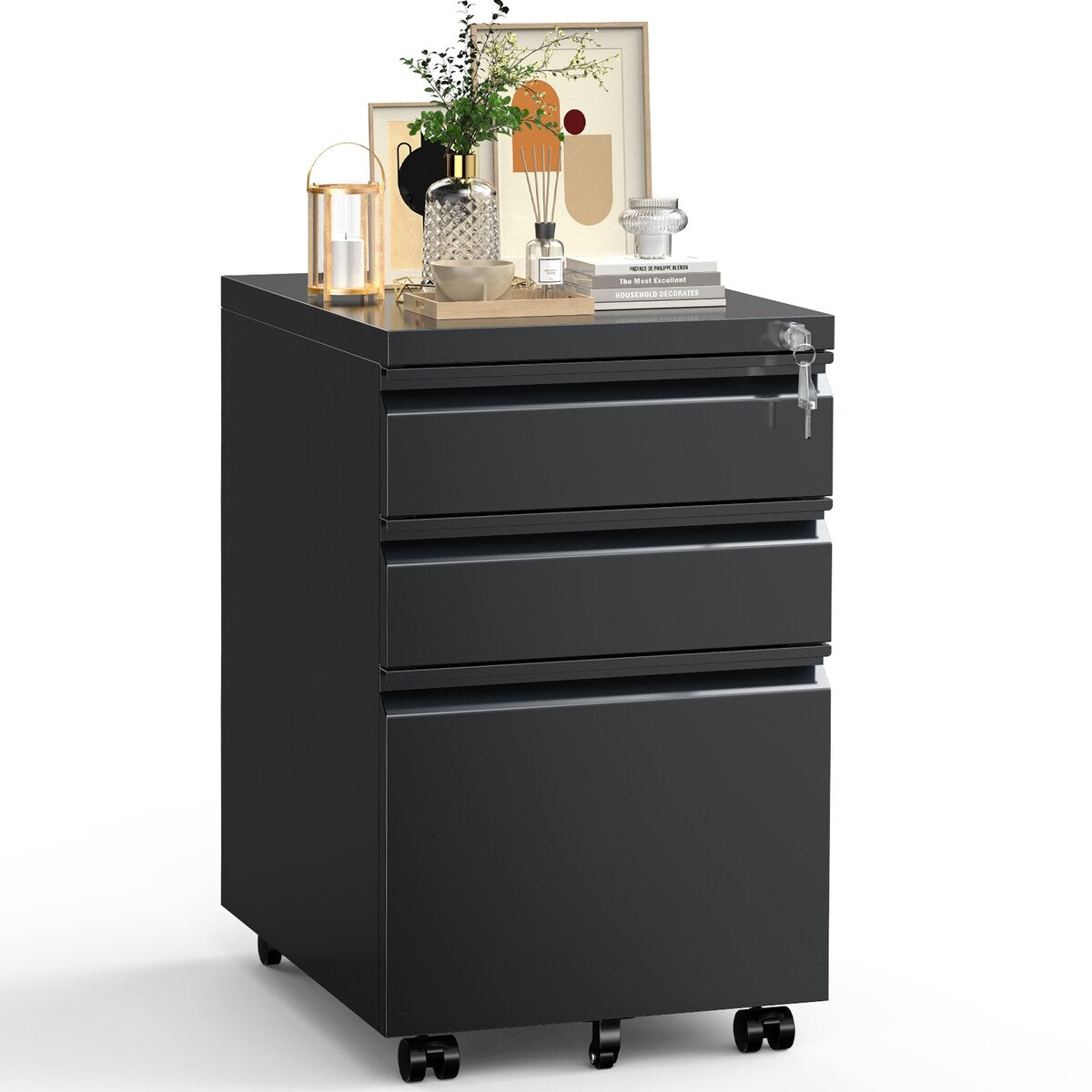 Sweetcrispy File Cabinet - 3 Drawer File Cabinet with Lock, Mobile Rolling File Cabinet, Under Desk File Cabinet