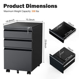 Sweetcrispy File Cabinet - 3 Drawer File Cabinet with Lock, Mobile Rolling File Cabinet, Under Desk File Cabinet