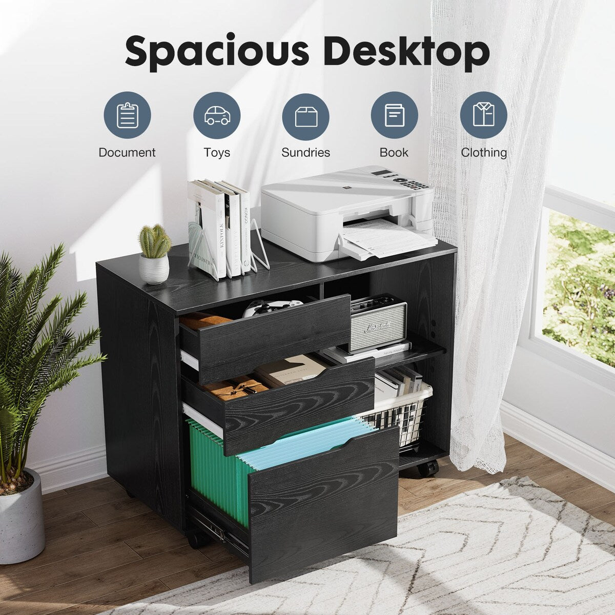 Sweetcrispy Filing Cabinet, 4-Drawer File Cabinet for Home Office, Mobile Lateral Filing Cabinet