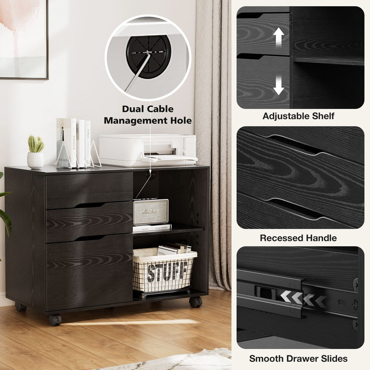 Sweetcrispy Filing Cabinet, 4-Drawer File Cabinet for Home Office, Mobile Lateral Filing Cabinet