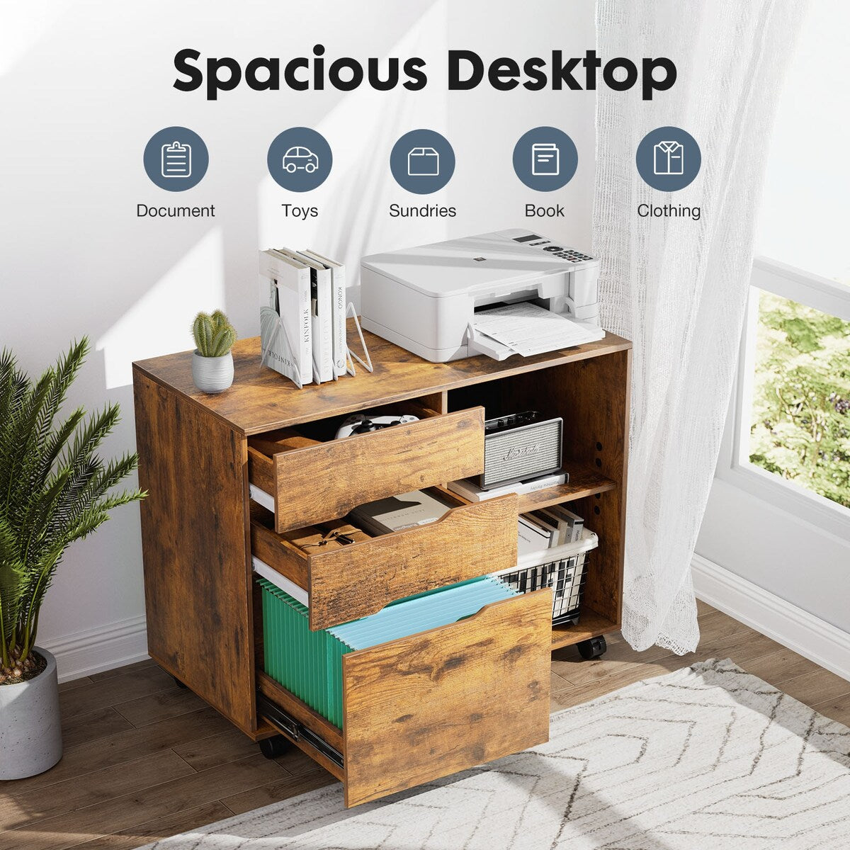 Sweetcrispy Filing Cabinet, 4-Drawer File Cabinet for Home Office, Mobile Lateral Filing Cabinet