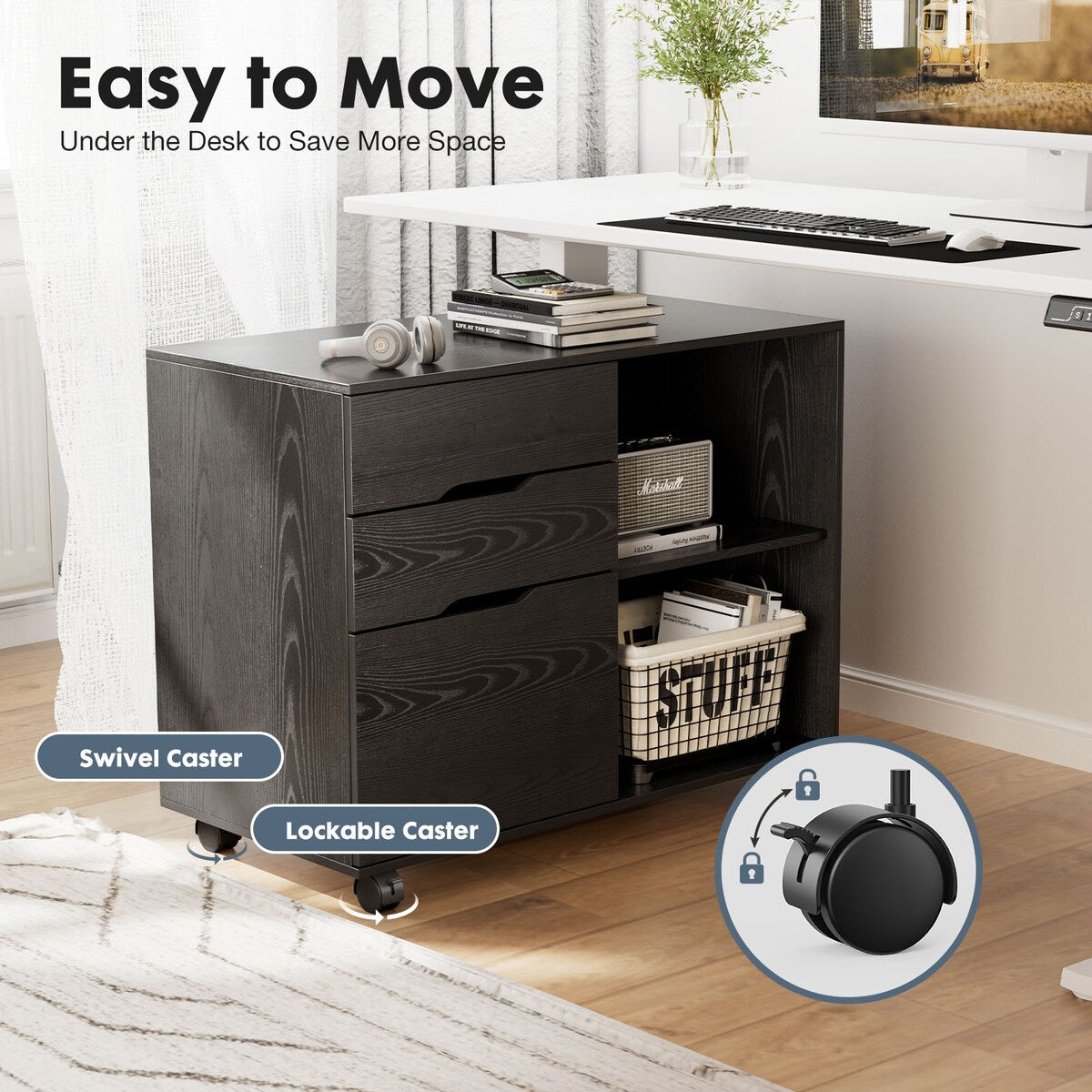 Sweetcrispy Filing Cabinet, 4-Drawer File Cabinet for Home Office, Mobile Lateral Filing Cabinet