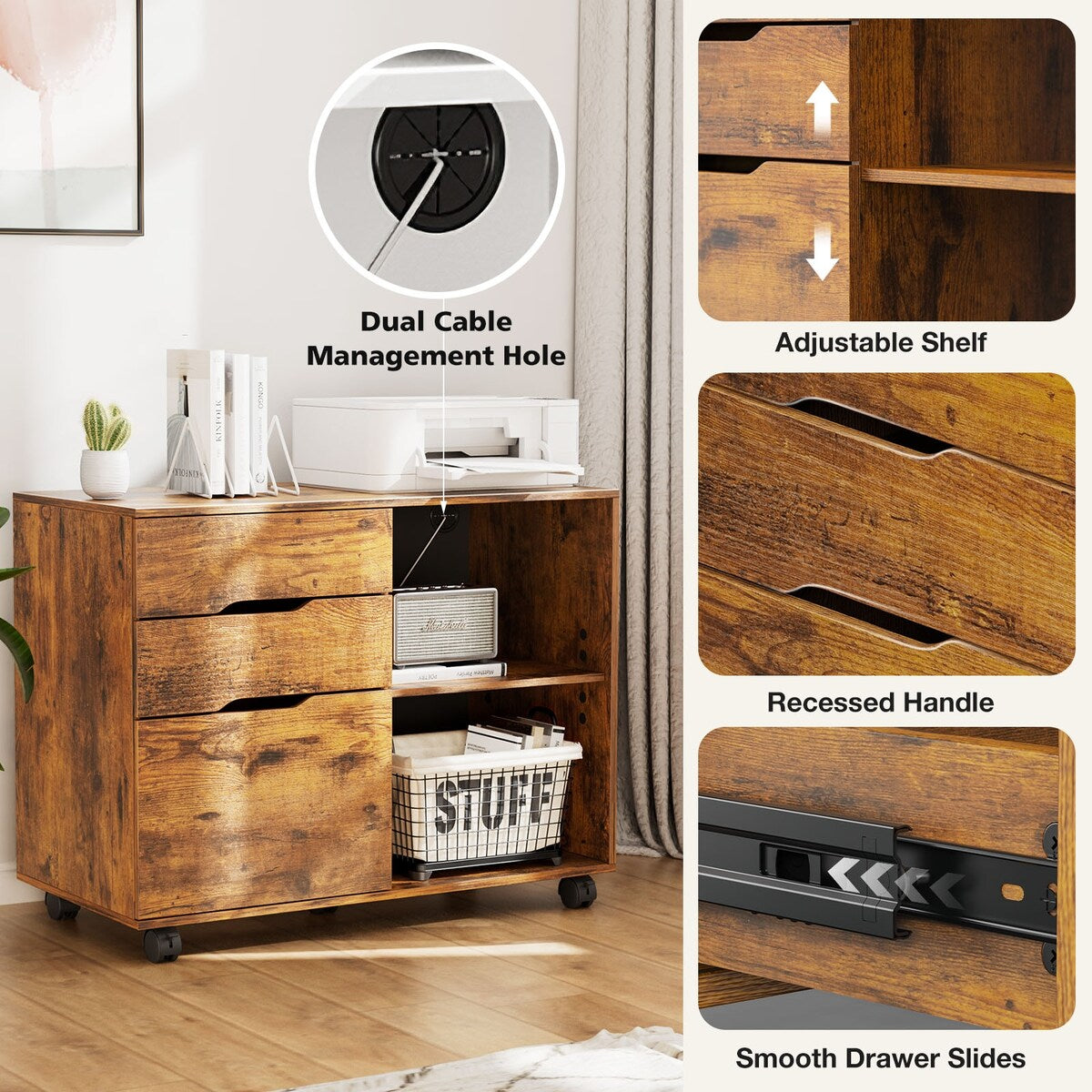 Sweetcrispy Filing Cabinet, 4-Drawer File Cabinet for Home Office, Mobile Lateral Filing Cabinet