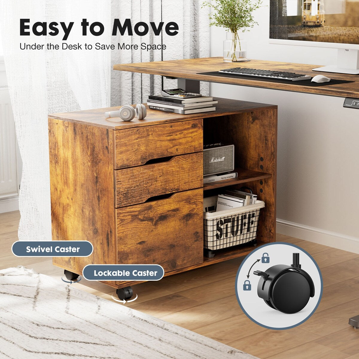 Sweetcrispy Filing Cabinet, 4-Drawer File Cabinet for Home Office, Mobile Lateral Filing Cabinet