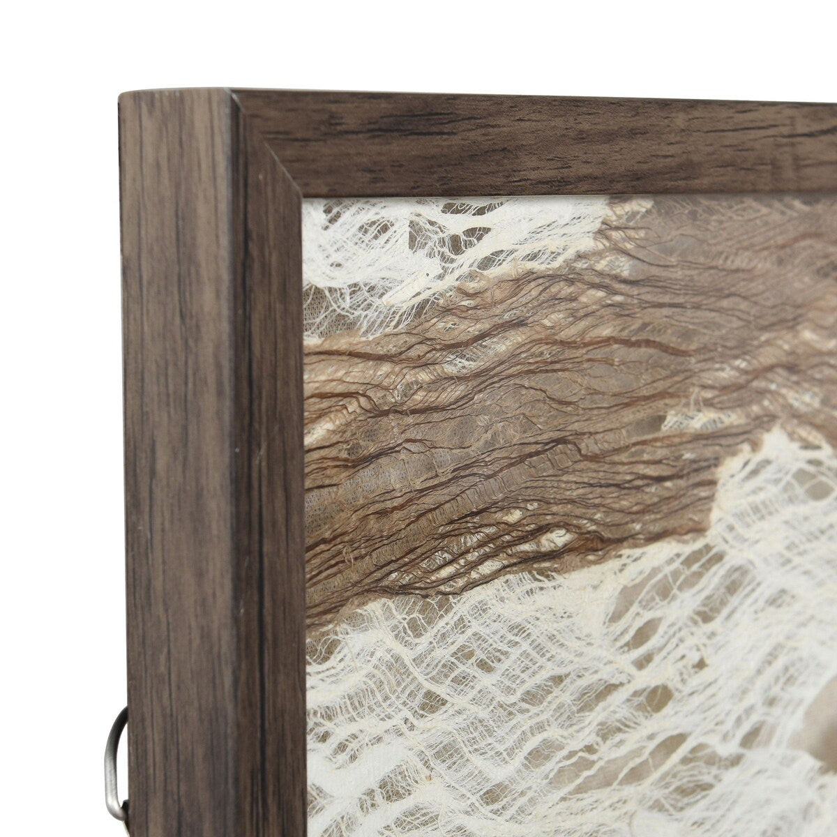 Swept Away Shadow Box I - Abstract Woven Rice Paper Wall Art - Brown Frame