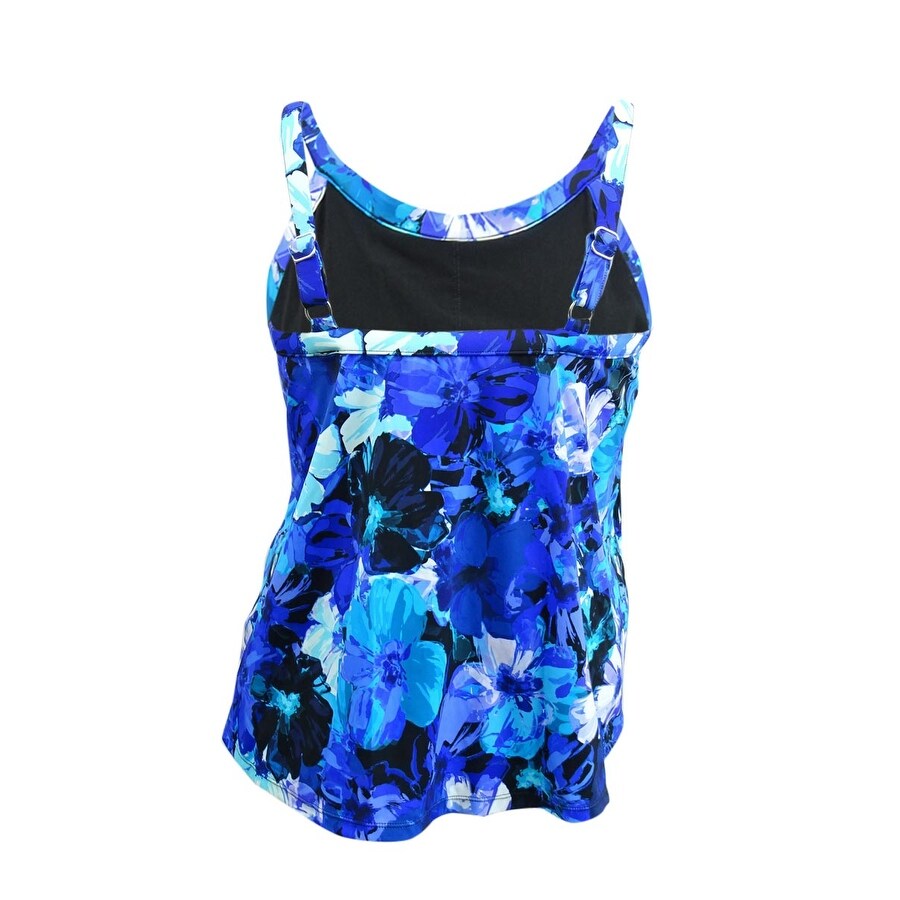 Swim Solutions Women's Plus High-Neck Underwire Tankini Top (18, Black Multi)