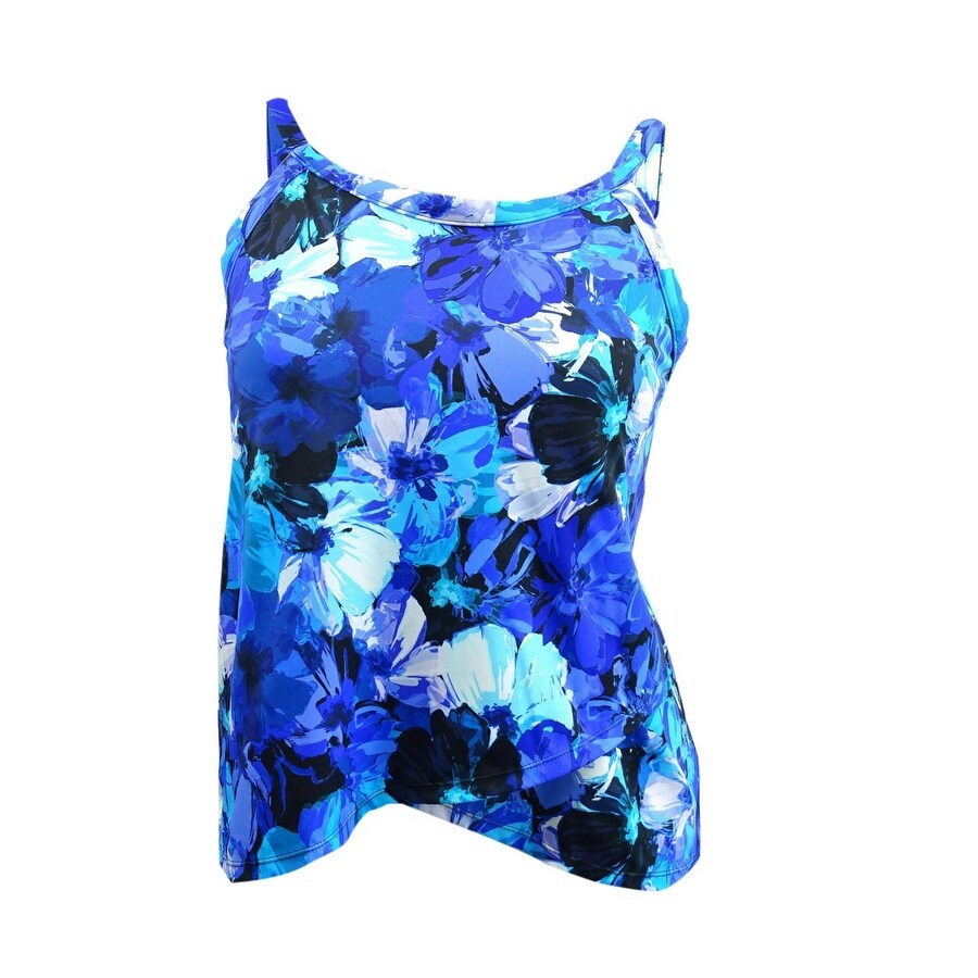 Swim Solutions Women's Plus High-Neck Underwire Tankini Top (18, Black Multi)