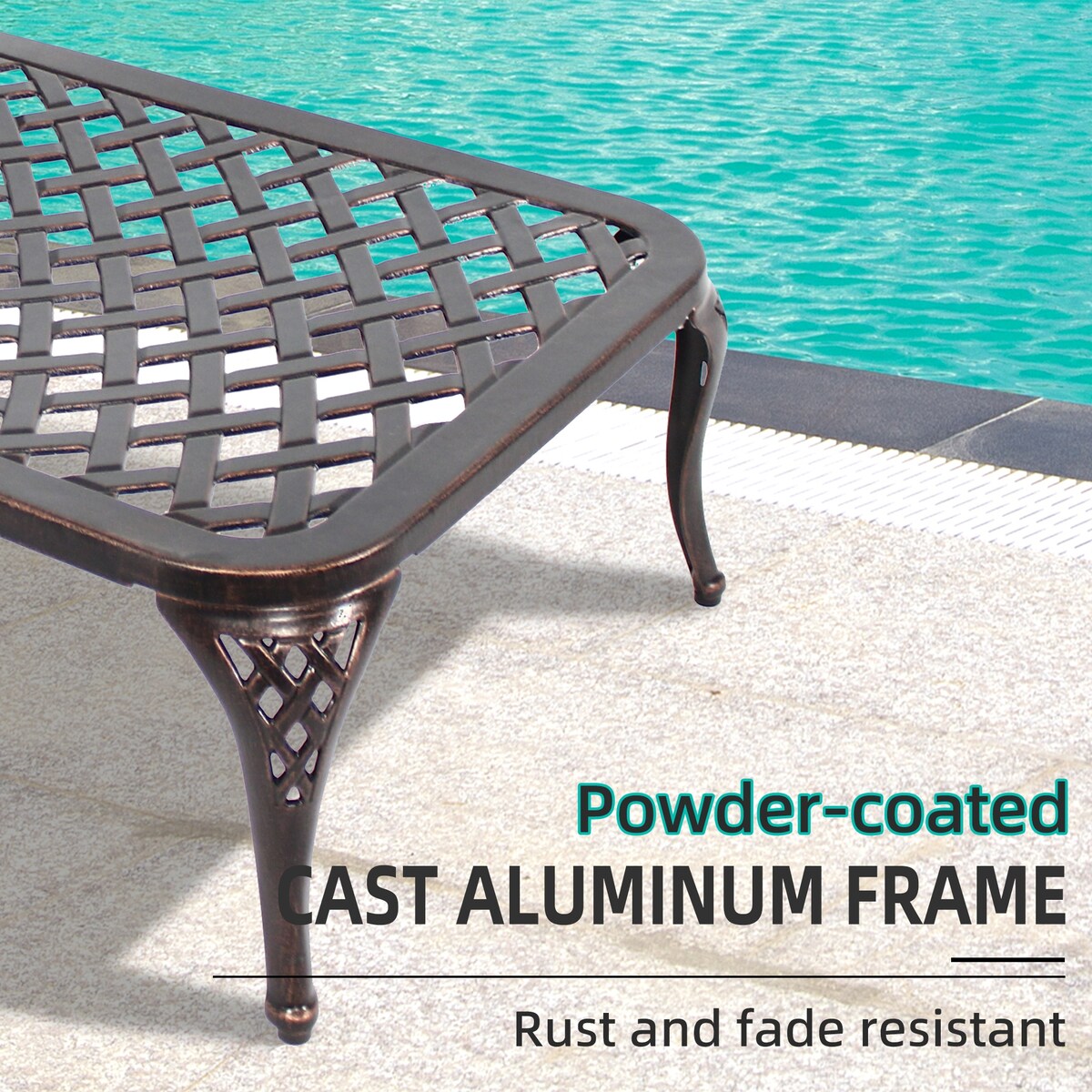 Swimming pool recliner, cast aluminum recliner with wheels