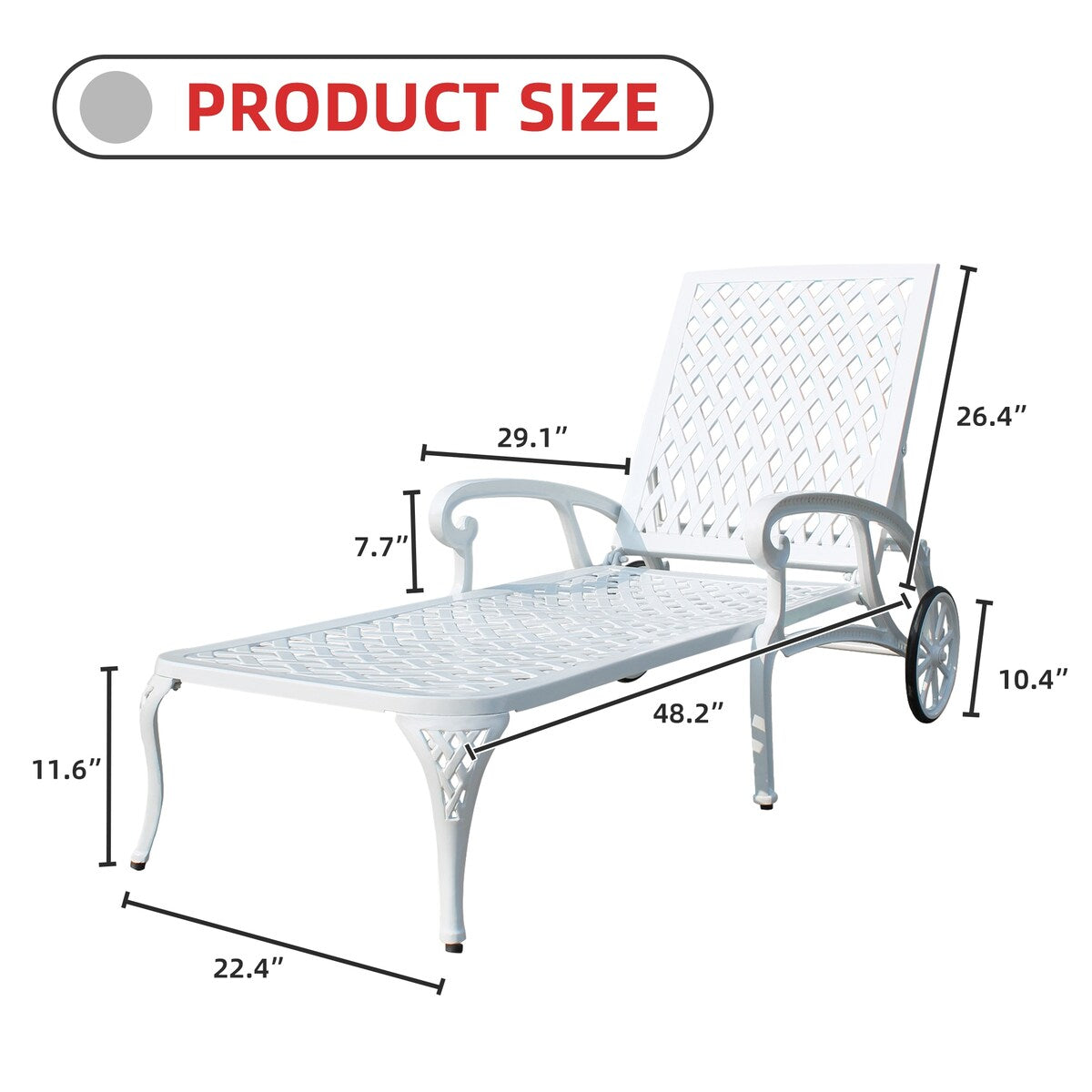 Swimming pool recliner, cast aluminum recliner with wheels