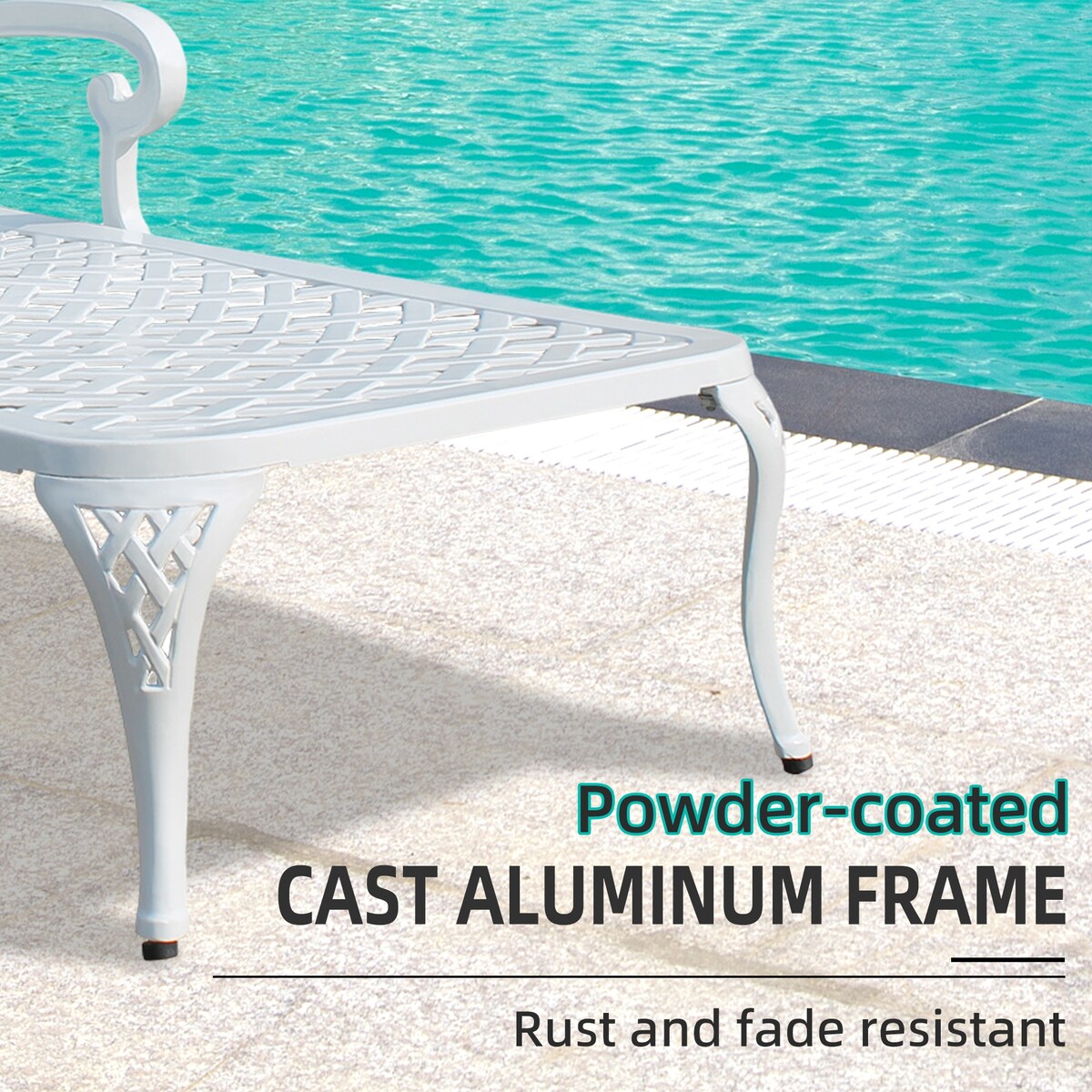 Swimming pool recliner, cast aluminum recliner with wheels