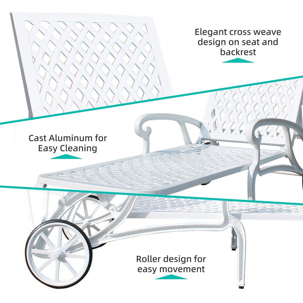 Swimming pool recliner, cast aluminum recliner with wheels
