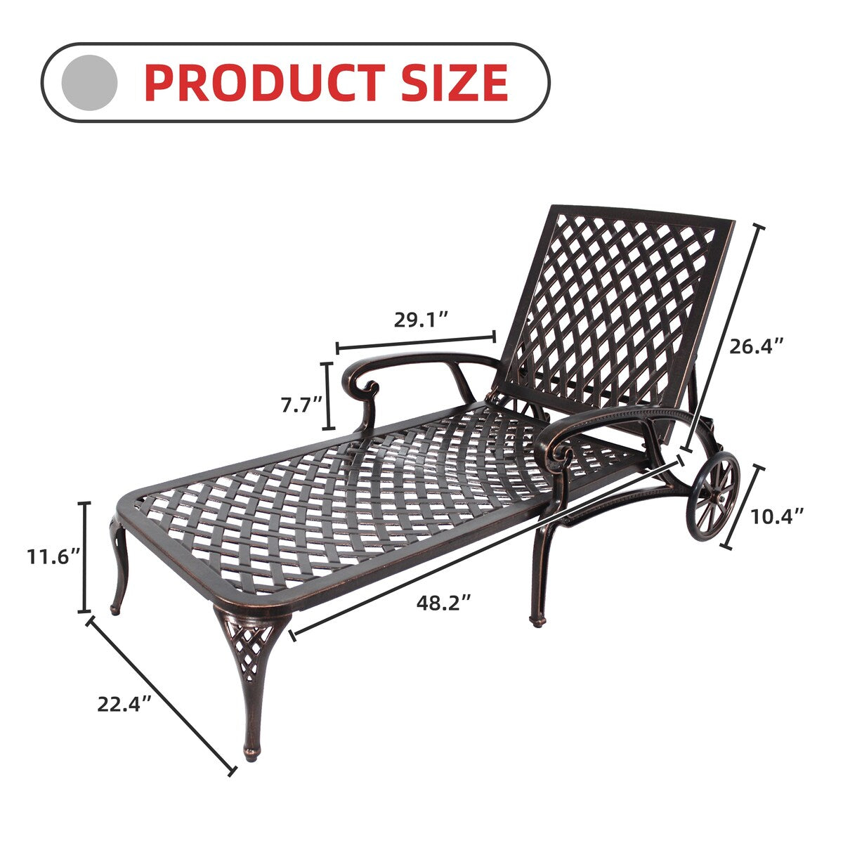 Swimming pool recliner, cast aluminum recliner with wheels