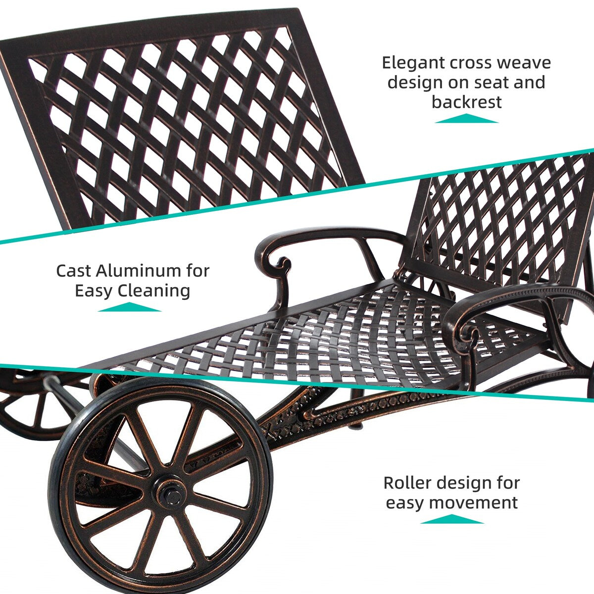 Swimming pool recliner, cast aluminum recliner with wheels