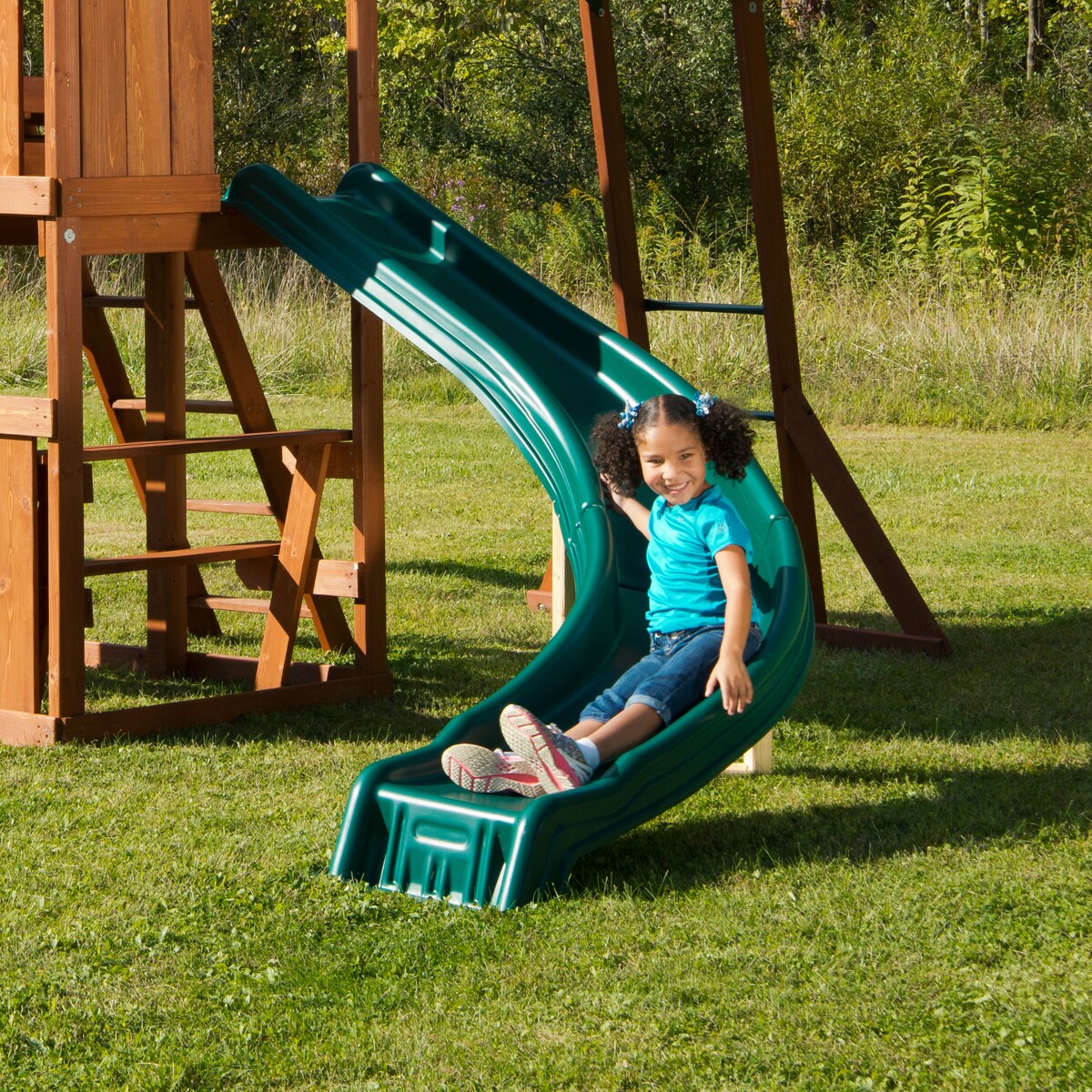 Swing-N-Slide Wood Cedar Brook Wood Swing Set with Monkey Bars