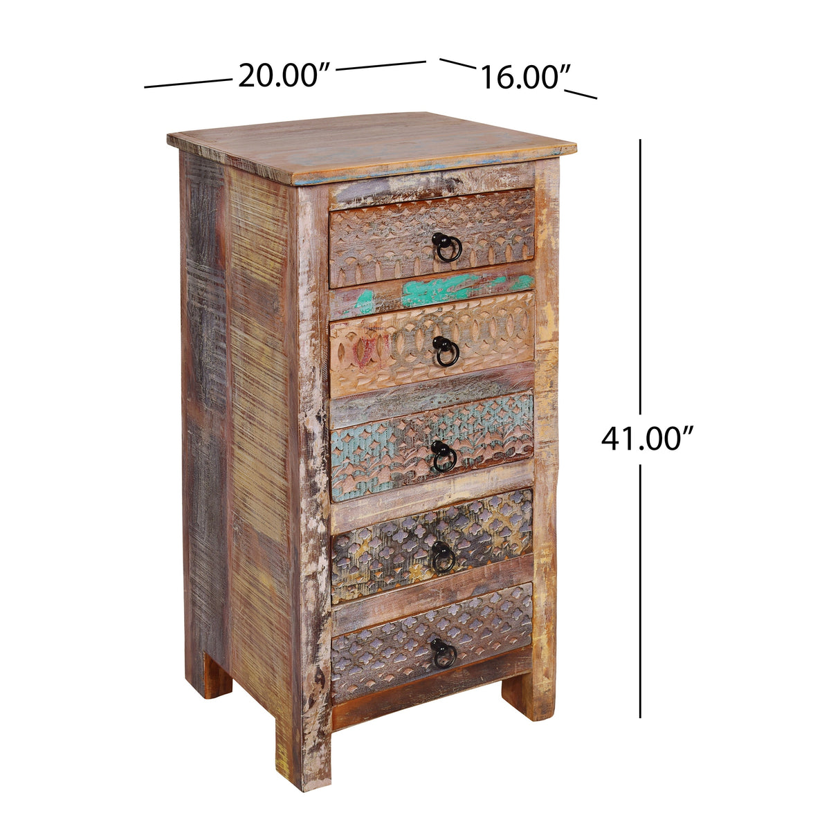 Swint Boho Handcrafted 5 Drawer Chest by Christopher Knight Home - 20.00" W x 16.00" D x 41.00" H