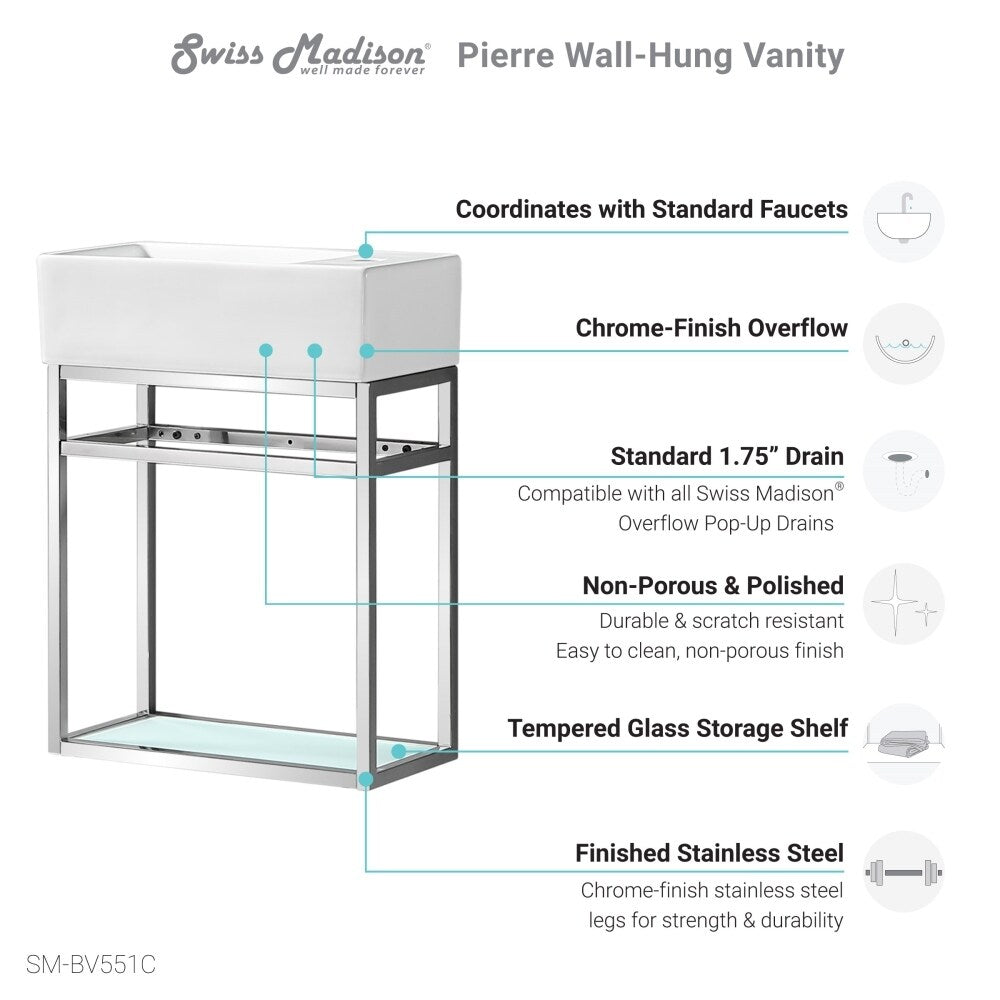 Swiss Madison Pierre 19.5" Single, Metal Frame, Open Shelf, Bathroom Vanity
