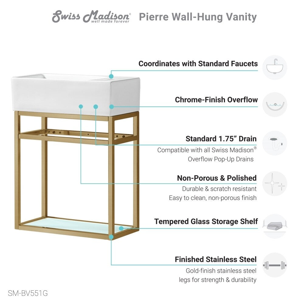 Swiss Madison Pierre 19.5" Single, Metal Frame, Open Shelf, Bathroom Vanity