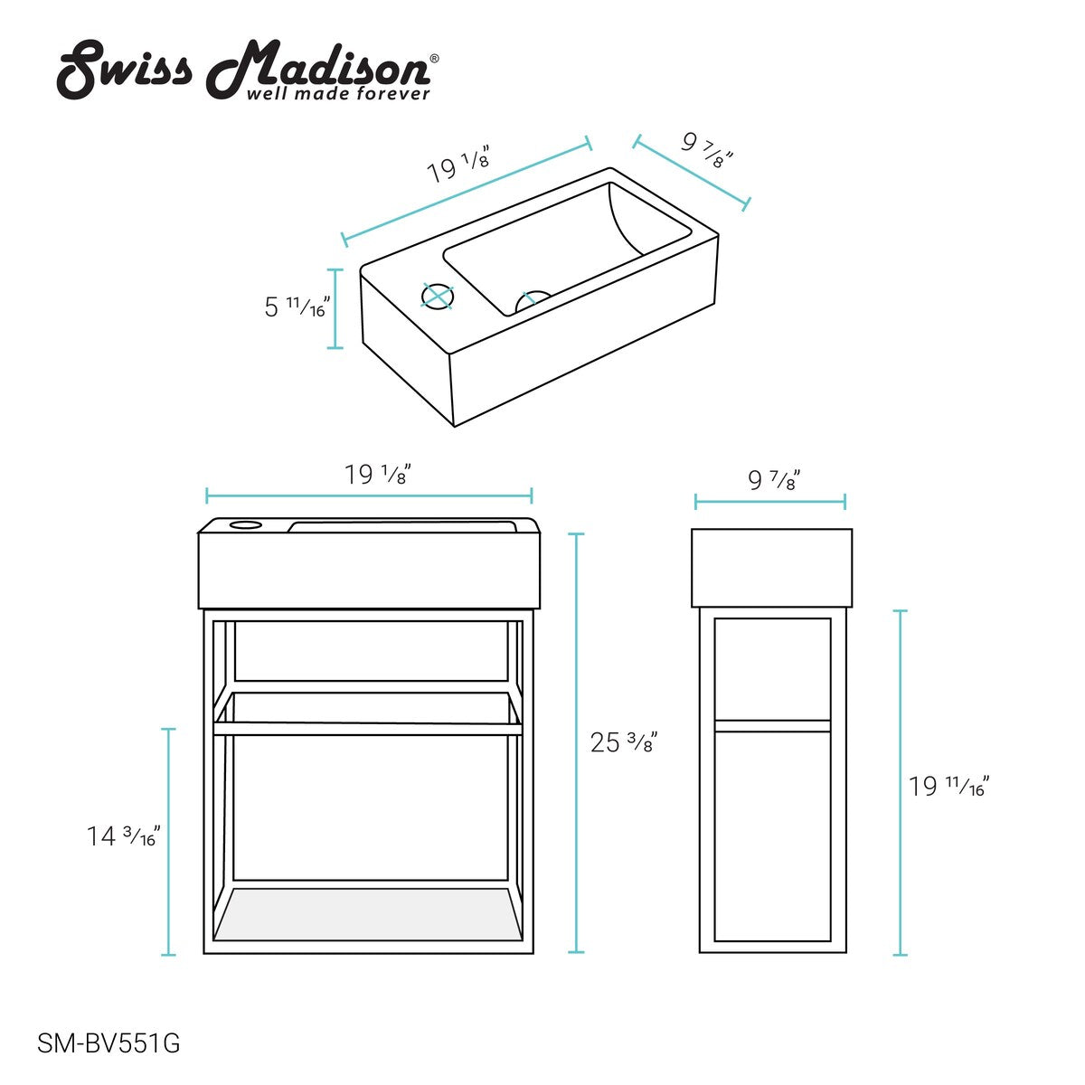Swiss Madison Pierre 19.5" Single, Metal Frame, Open Shelf, Bathroom Vanity