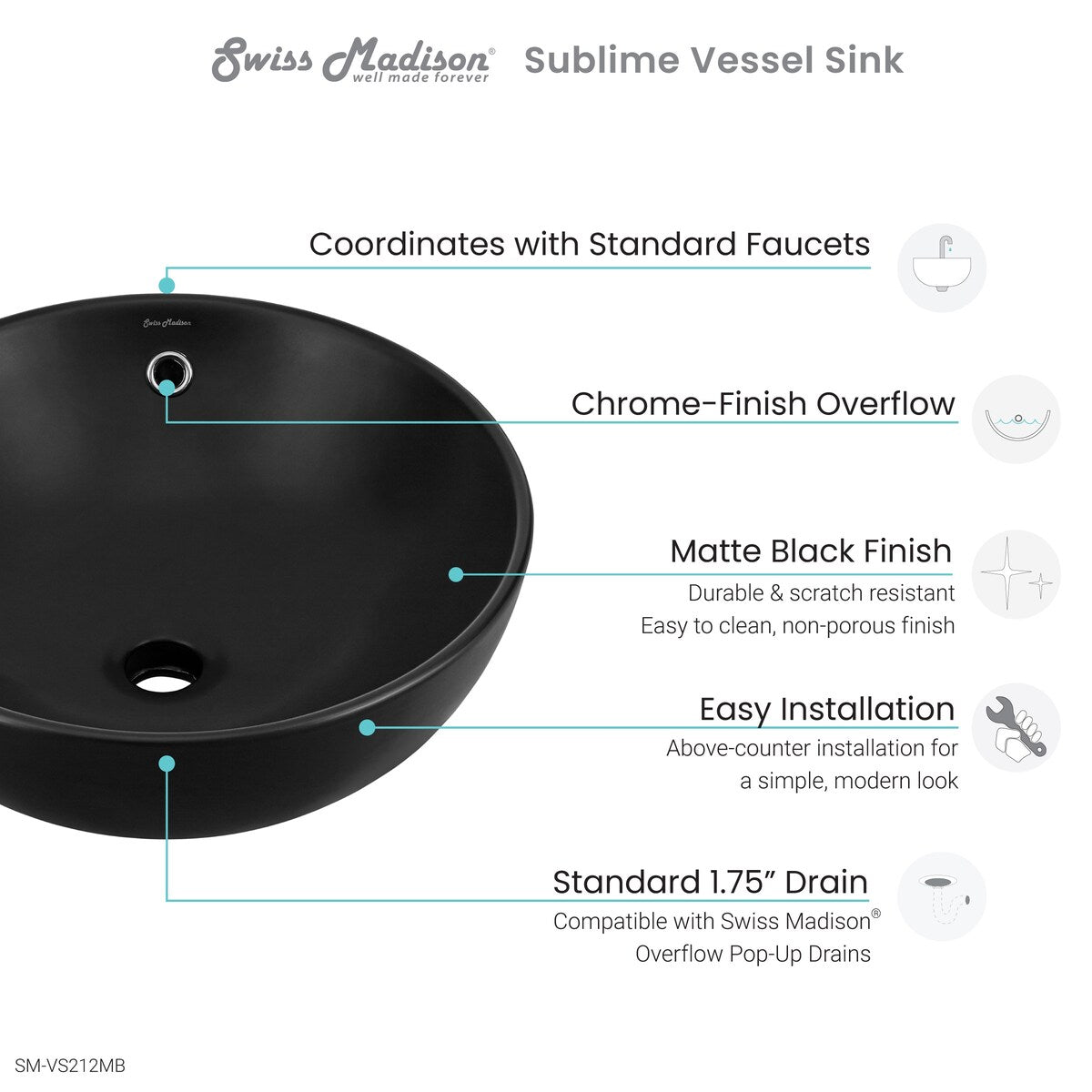 Swiss Madison Sublime® Round Ceramic Bathroom Vessel Sink Bowl