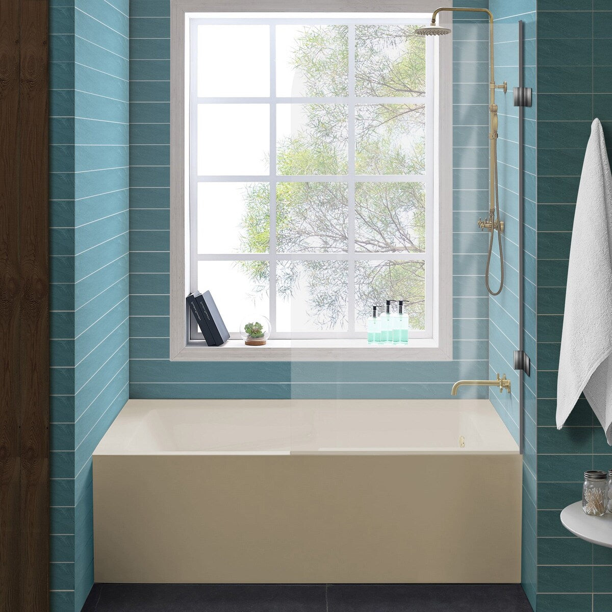 Swiss Madison Voltaire, Acrylic White, Alcove, Integral Armrest, Bathtub with Apron