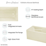 Swiss Madison Voltaire, Acrylic White, Alcove, Integral Armrest, Bathtub with Apron